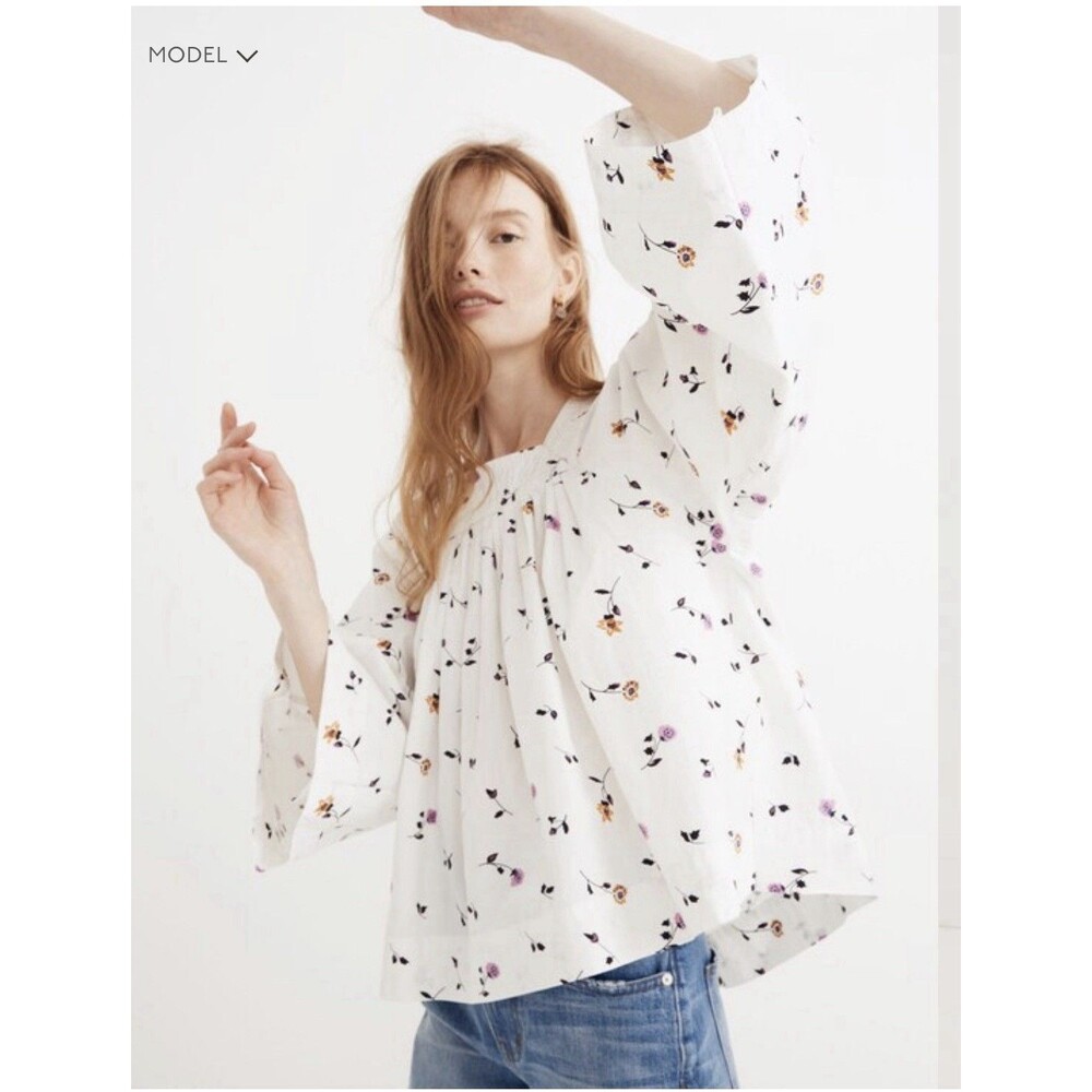 MADEWELL Women’s Square-Neck Top in Sweet Blossoms Matilda White Wash Cottage S